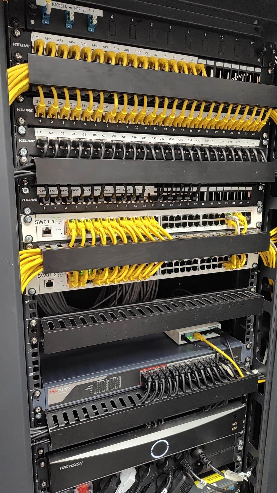 Profesionálna dátová sieť a štruktúrovaná kabeláž – serverový rack, patch panely a sieťové prepínače (ALCO)